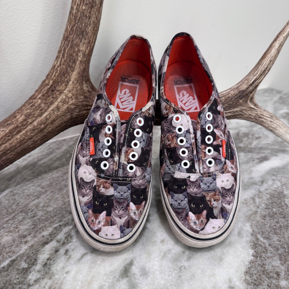 Vans Authentic ASPCA Cat Print Sneakers Mens 8 Womens 9.5 Low Top Shoes